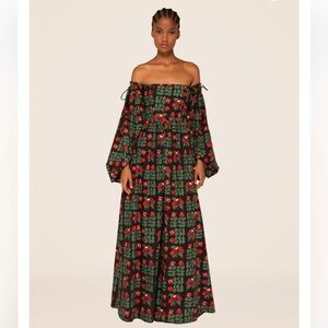 Agua by Agua Bendita Alheli Maxi dress Size XS Red Green Off Shoulder